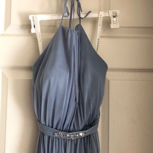 Azazie Hazel halter dusty blue dress